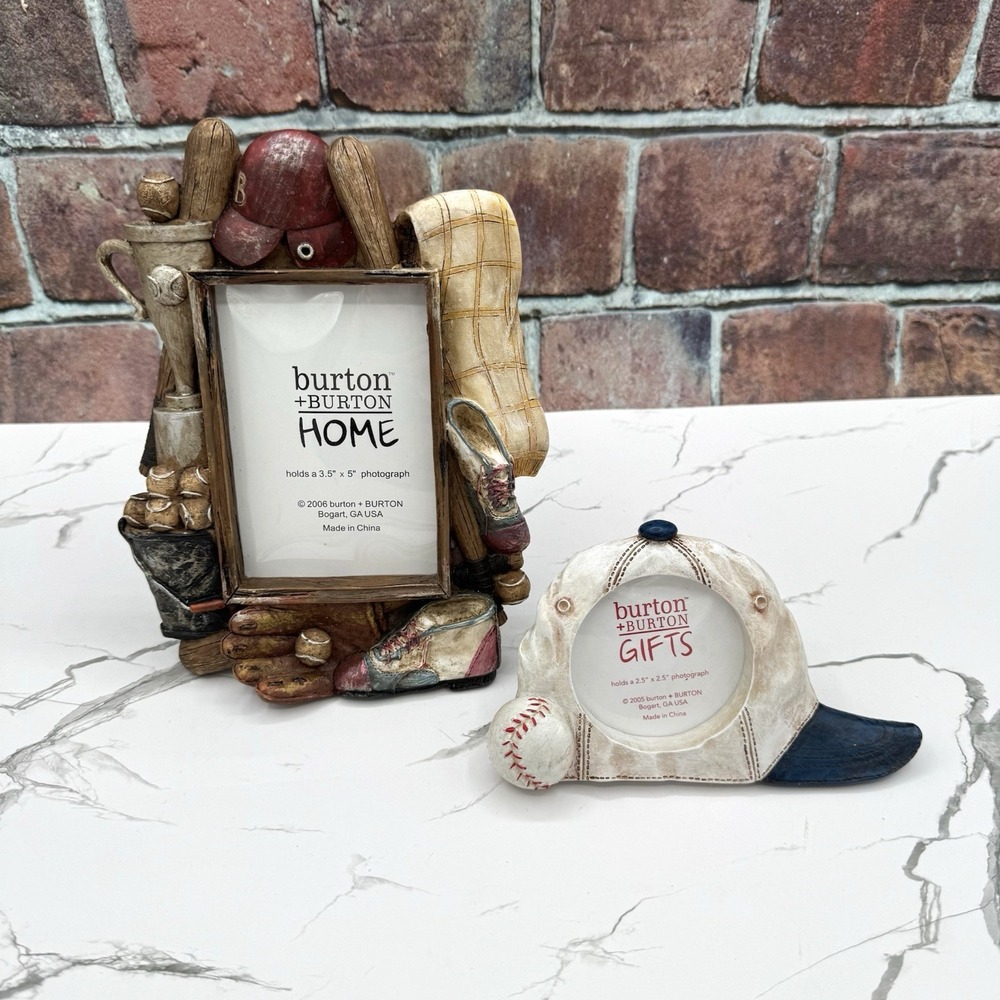 Set of 2 Baseball Photo Picture Frames Resin 3D Burton Home Youth Sports Vintage